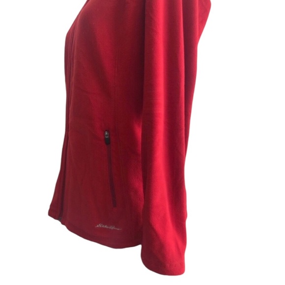 Eddie Bauer Red Fleece Petite Size Large Zippered Pockets Full Front Zip - Picture 7 of 8